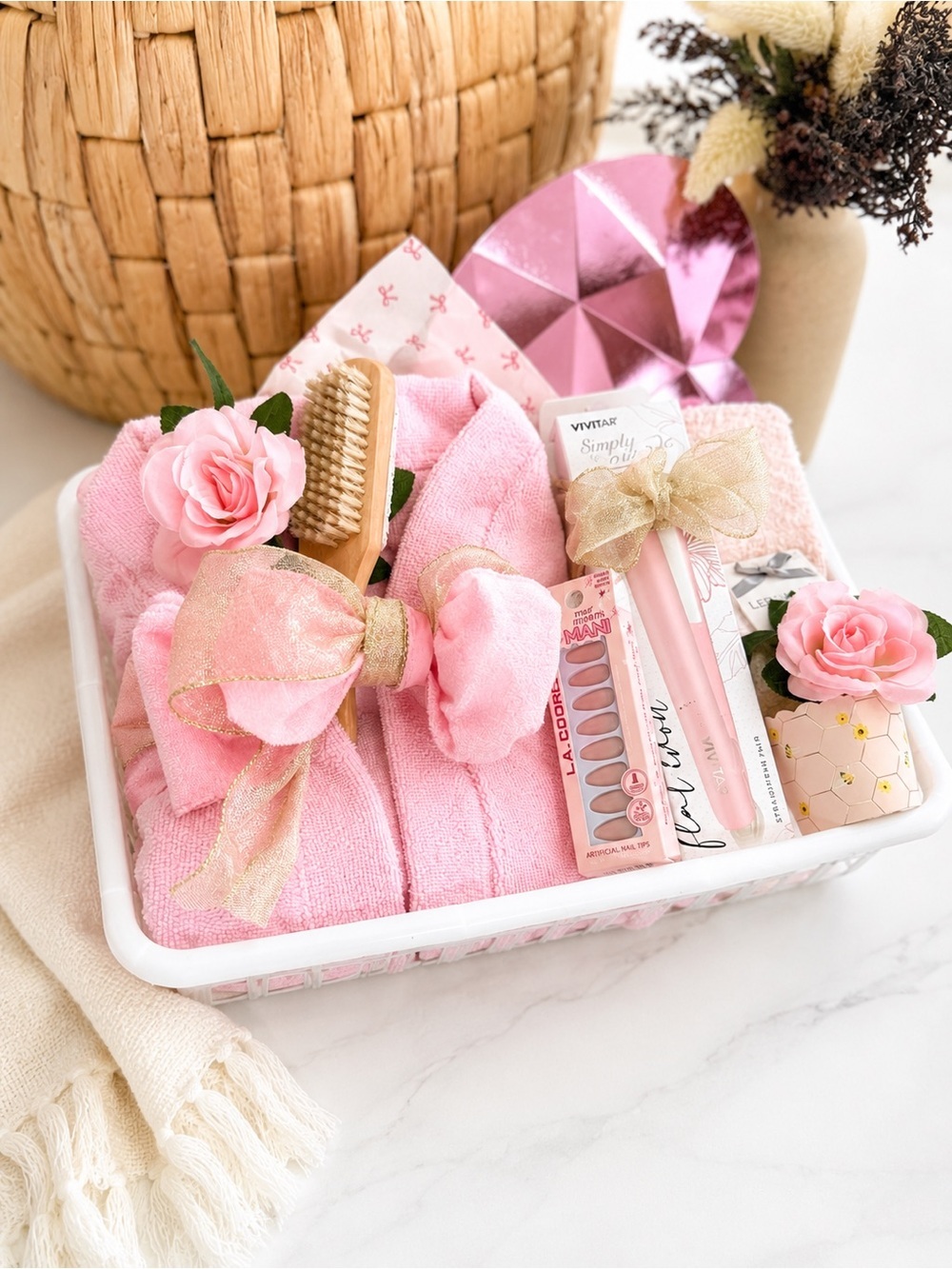 New Women’s Custom Gift Basket- Robe, Hair Straightener, Nails, Beauty Gift Set